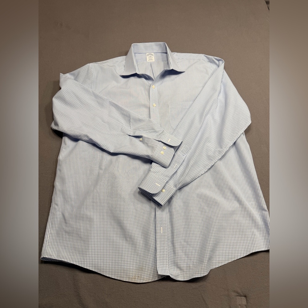 Brooks Brothers Dress Shirt Mens 17.5 36/37 Blue Check Regent Fit Cotton